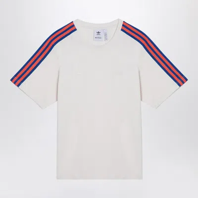 Adidas Originals White Cotton T-shirt With Stripes In Blue