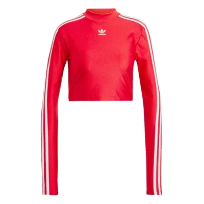 Adidas Originals (wmns) Adidas 3-stripes Cropped Long Sleeve T-shirt 'red White'