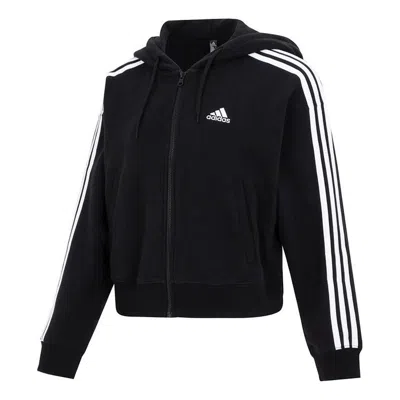 Adidas Originals (wmns) Adidas 3-stripes French Terry Bomber Full-zip Hoodie Jackets 'black White'