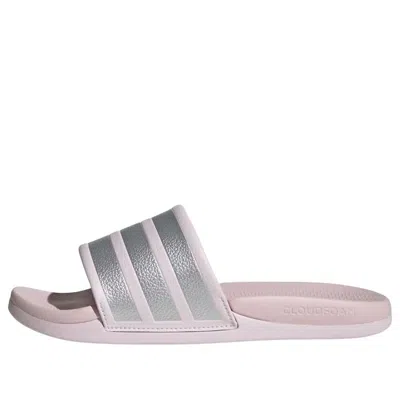 Adidas Originals (wmns) Adidas Adilette Comfort 2.0 Slides 'almost Pink Silver Metallic' In Multi