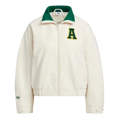 Adidas Originals (wmns) Adidas Alphabet Print Stand Collar Zip-up Sports Jacket 'white'