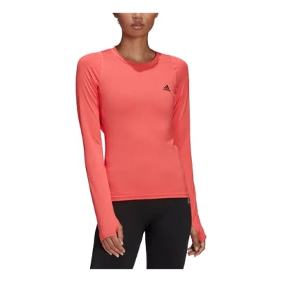 Adidas Originals (wmns) Adidas Brand Logo Printing Round Neck Long Sleeves Swirl Fluorescent Red T-shirt