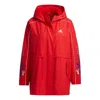 Adidas Originals (wmns) Adidas Cny Jkt Warm New Year Series Sports Printing Pattern Hooded Fleece Lined Jacket Red