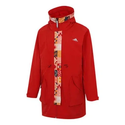 Adidas Originals (wmns) Adidas Cny Long Jkt Limited Fleece Lined Stay Warm Mid-length Woven Hooded Jacket Red