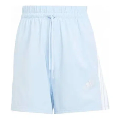 Adidas Originals (wmns) Adidas Essentials 3-stripes Cotton Shorts 'glow Blue White'