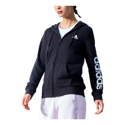 Adidas Originals (wmns) Adidas Essentials Logo Full-zip Hoodie Asia Sizing 'black White' In Blue