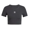 Adidas Originals Black Essentials Ribbed Cropped T-shirt In Gray