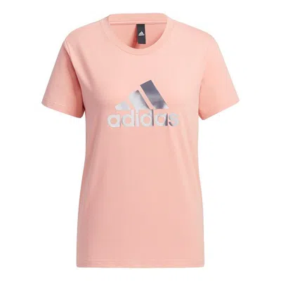 Adidas Originals (wmns) Adidas Fi Foil Tee Printing Round Neck Sports Short Sleeve Pink T-shirt