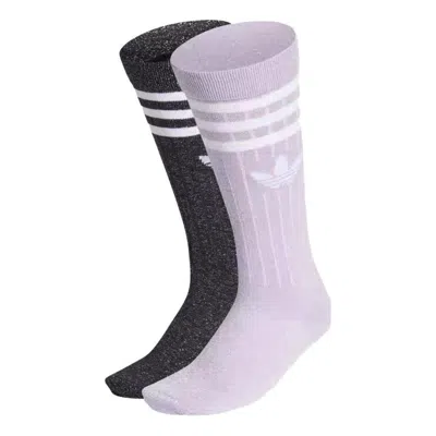 Adidas Originals (wmns) Adidas Full Glitter Crew Socks 2 Pairs 'purple Black'