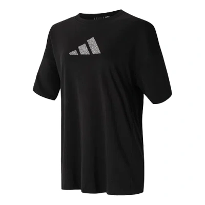 Adidas Originals (wmns) Adidas Logo Pattern Round Neck Sports Short Sleeve Black T-shirt