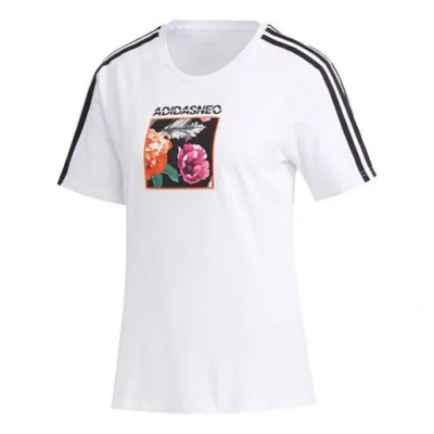 Adidas Originals (wmns) Adidas Neo Favorites Casual Sports Stripe Printing Short Sleeve White