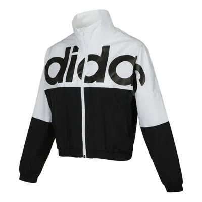 Adidas Originals (wmns) Adidas Neo Icons+ Top Casual Sports Stand Collar Alphabet Printing Jacket Black In White