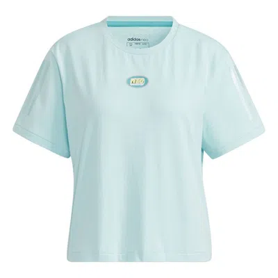 Adidas Originals (wmns) Adidas Neo July Tee 3 Leisure Sports Short Sleeve Green In Blue