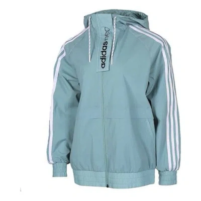Adidas Originals (wmns) Adidas Neo Sports Hooded Long Sleeves Jacket 'white Gray Black' In Blue