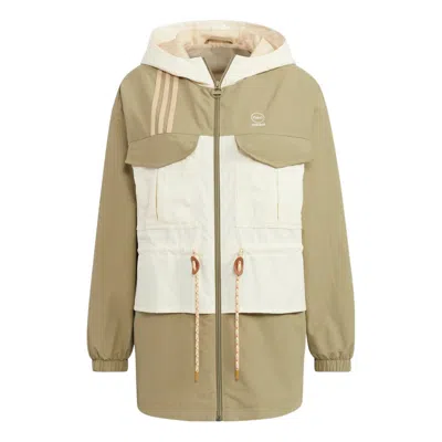 Adidas Originals (wmns) Adidas Neo Util Windbreaker Jacket 'tan White' In Green