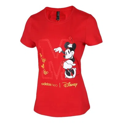 Adidas Originals (wmns) Adidas Neo X Disney Mickey Mouse Crossover Casual Sports Round Neck Short Sleeve Red