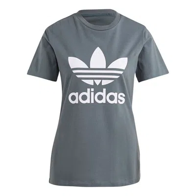 Adidas Originals (wmns)  Classic Logo Athleisure Casual Sports Short Sleeve Navy Blue T-shirt In Gray