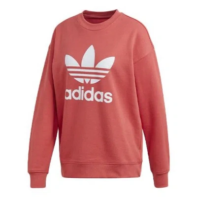 Adidas Originals (wmns)  Logo Printing Round Neck Sports Hoodie Red In Pink