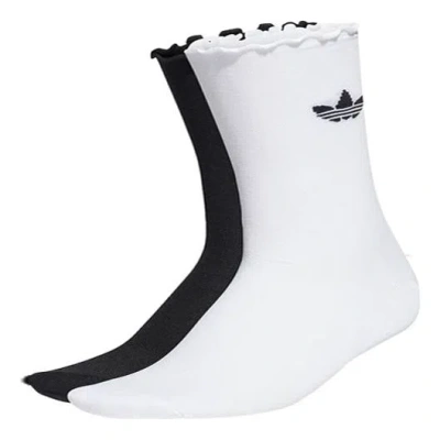 Adidas Originals (wmns)  Semi-sheer Ruffle Crew Socks 2 Pairs 'black White' In Multi