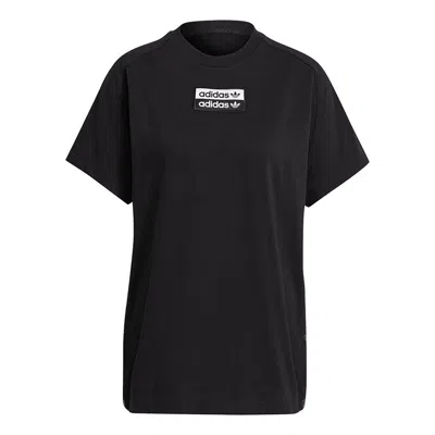 Adidas Originals (wmns)  Tee Logo Woven Label Side Sports Knit Short Sleeve Black T-shirt