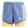 Adidas Originals (wmns) Adidas Own The Run 2-in-1 Shorts Asia Sizing 'navy Yellow' In Blue