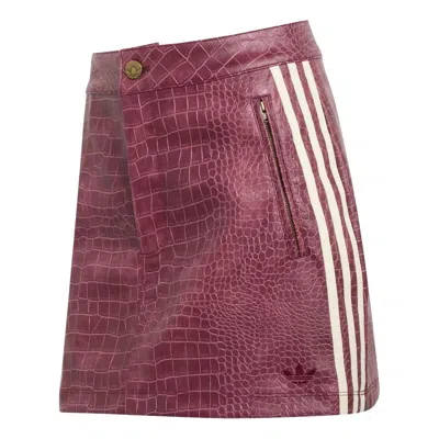 Adidas Originals Croc Embossed Faux Leather Miniskirt In Burgundy