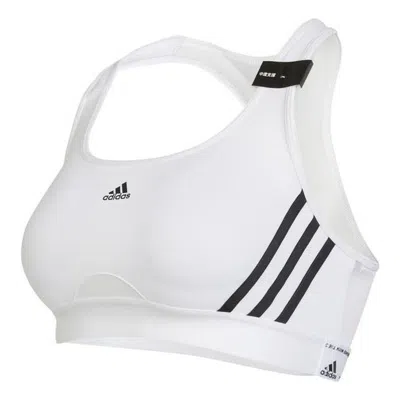 Adidas Originals (wmns) Adidas Powerreact Training Medium Support 3-stripes Bra 'white Black' In Brown