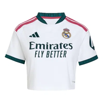 Adidas Originals (wmns) Adidas Real Madrid 26/27 Home Cropped Jersey 'white' In Brown