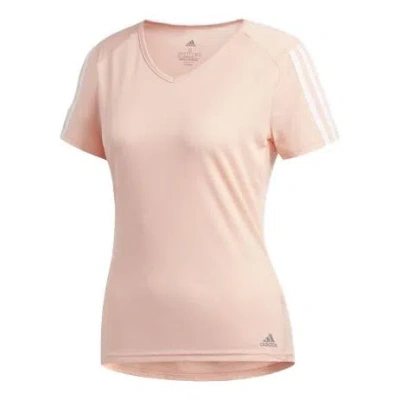 Adidas Originals (wmns) Adidas Run 3s Tee Running Sports V Neck Pullover Short Sleeve Pink In Neutral