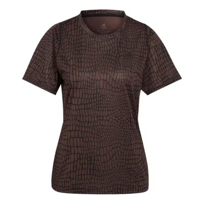 Adidas Originals (wmns) Adidas Run Icons Crocodile Print Running T-shirt 'black' In Brown