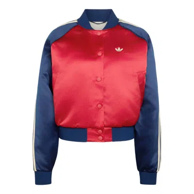 Adidas Originals (wmns) Adidas Satin Bomber Jacket Asia Sizing 'team Victory Red Night Indigo Warm Vanilla' In Multi