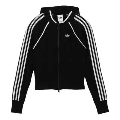 Adidas Originals Structured Knit Track Jacket With Ribbed Bomber Collar In Black