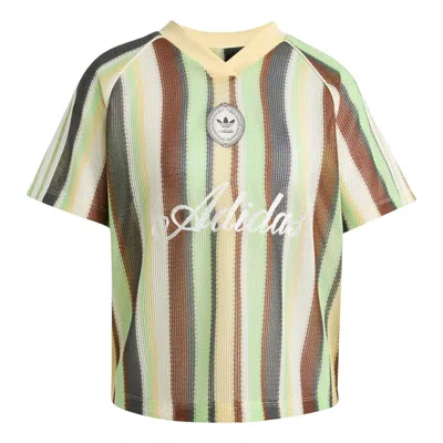 Adidas Originals Striped Logo-embroidered T-shirt In Multi
