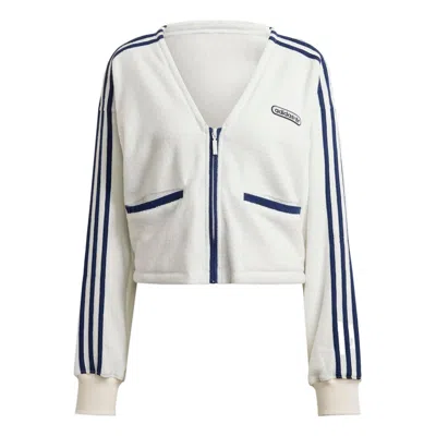Adidas Originals (wmns) Adidas Terry Fabric Cropped Sweatshirt 'white Navy' In Multi