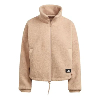 Adidas Originals (wmns) Adidas Wip Shp Trcltp Logo Embroidered Lamb's Wool Stand Collar Jacket Apricot Color In Neutral
