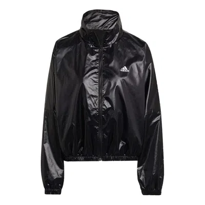 Adidas Originals (wmns) Adidas Wvn Jacket Logo Printing Glossy Stand Up Collar Jacket Coat Black