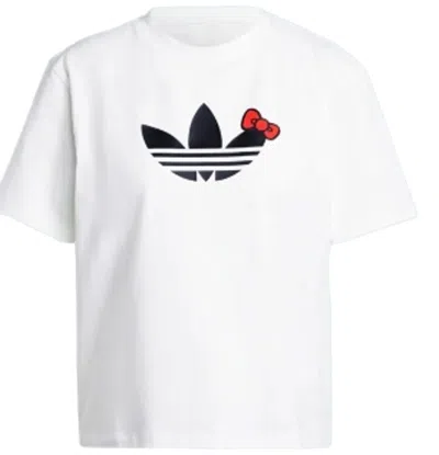 Adidas Originals (wmns) Adidas X Hello Kitty Trefoil T-shirt 'white Black' In Multi