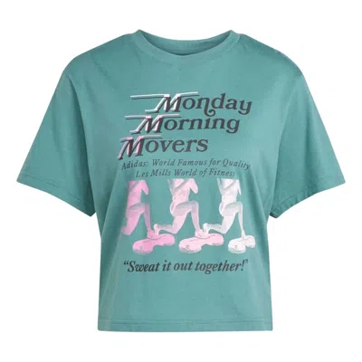 Adidas Originals (wmns) Adidas X Les Mills Movers Graphic T-shirt 'preloved Teal' In Blue