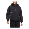 Adidas Originals (wmns) Adidas X Transformers Crossover Cny Solid Color Hooded Zipper Splicing Long Sleeves Jacket Bl In Black