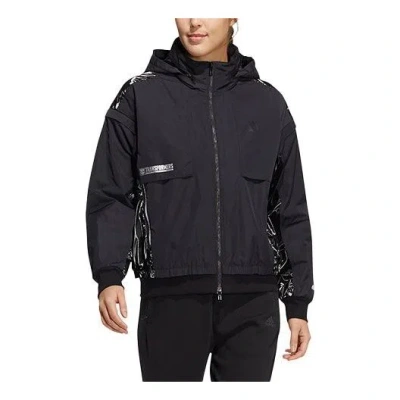 Adidas Originals (wmns) Adidas X Transformers Crossover Cny Solid Color Hooded Zipper Splicing Long Sleeves Jacket Bl In Black