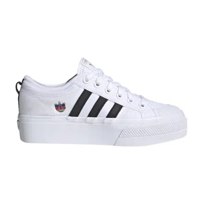 Pre-owned Adidas Originals Wmns Nizza Platform 'colorful Trefoil' In White