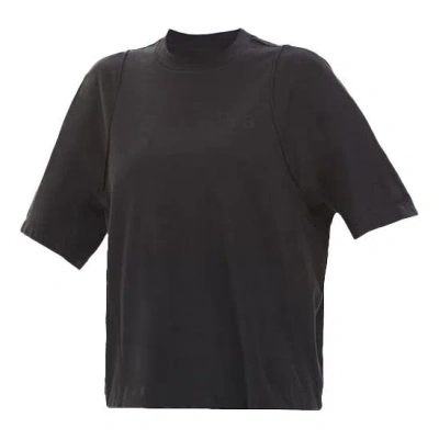 Adidas Originals (wmns) Y-3 Ss21 Solid Color Embroidered Logo Round Neck Casual Short Sleeve Black T-shirt