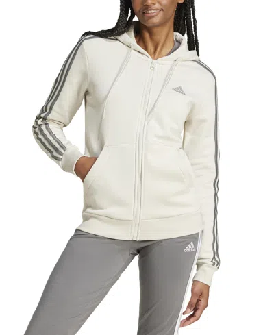 Adidas Originals Women's 3-stripe Cotton Fleece Full-zip Hoodie Sweatshirt In Alumina