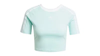 Pre-owned Adidas Originals Women's 3stripes Baby T-shirt In Semi Flash Aqua
