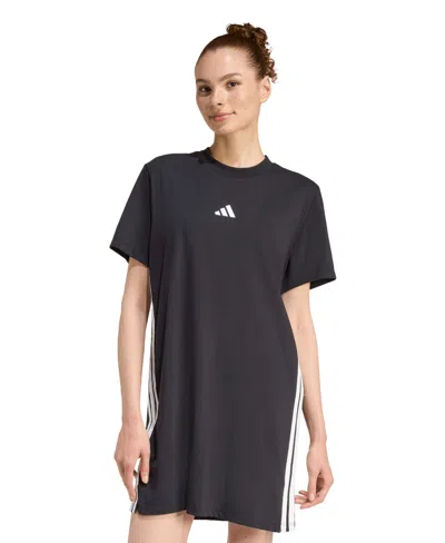 Adidas Originals Women's 3-stripes Crewneck T-shirt Dress In Black