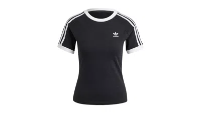 Pre-owned Adidas Originals Women's 3stripes Slim Raglan T-shirt In Black Melange