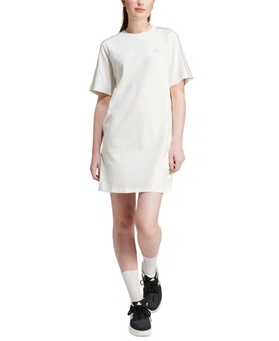 Adidas Originals Women's Active Essentials 3-stripes Single Jersey Boyfriend Tee Dress In Off White