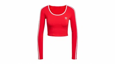 Pre-owned Adidas Originals Women's Adicolor 3stripes Long Sleeve Crop Longsleeve Top In Better Scarelet Red