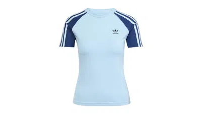 Pre-owned Adidas Originals Women's Adicolor 3stripes Raglan Slim T-shirt In Clear Sky Blue