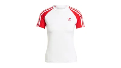Pre-owned Adidas Originals Women's Adicolor 3stripes Raglan Slim T-shirt In White/better Scarelet Red